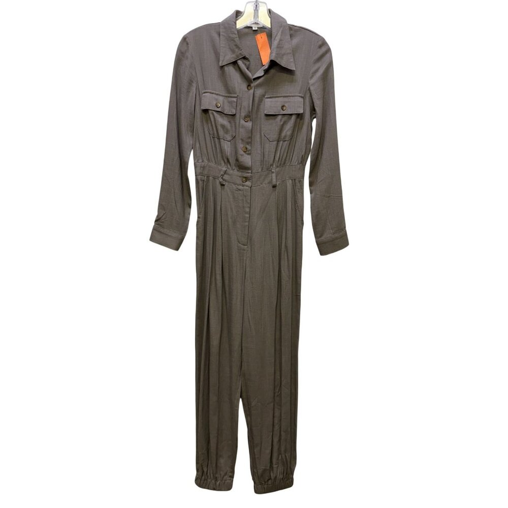 Modesees Gray Long Sleeve Button-Up Jumpsuit Pockets XS